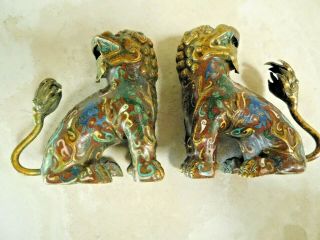 Vtg.  1940 ' s CHINESE BRONZE CLOISONNE ENAMEL GILT FOO DOG / LIONS 5 