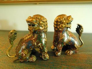 Vtg.  1940 ' s CHINESE BRONZE CLOISONNE ENAMEL GILT FOO DOG / LIONS 5 