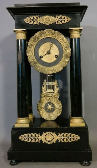 Ca.  1845 Antique 19thc Pre Civil War Era Victorian Wood & Ormolu Portico Clock