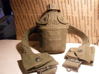 Early Vietnam Era Canteen Cup & Cover,  Ammo Pouch,  First Aid Pouch & Waist Belt