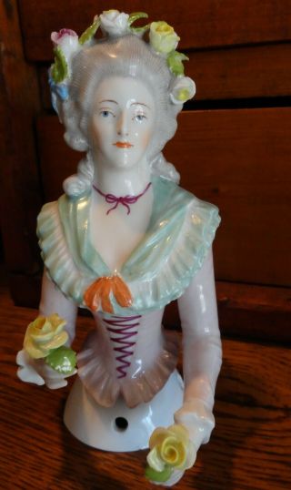 Rare Antique 5 1/4 in.  Half Doll Holding Flowers 2