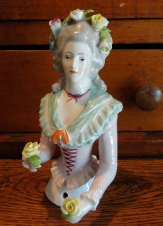 Rare Antique 5 1/4 in.  Half Doll Holding Flowers 3