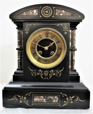 Fine Japy Freres French Polished Slate & Marble Mantel Clock Circa 1880
