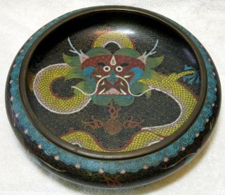 Fine Old Antique Chinese Cloisonne Bowl With Dragon W/ 4 Character Mark