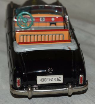 Vintage Bandai Tin Friction Mercedes Benz 2/9 Black Convertible Car - Japan 4