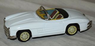 Vintage Bandai Tin Friction Mercedes Benz 300sl White Convertible Car - Japan