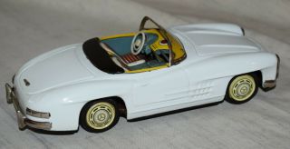 Vintage Bandai Tin Friction Mercedes Benz 300SL White Convertible Car - Japan 8