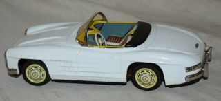 Vintage Bandai Tin Friction Mercedes Benz 300SL White Convertible Car - Japan 9