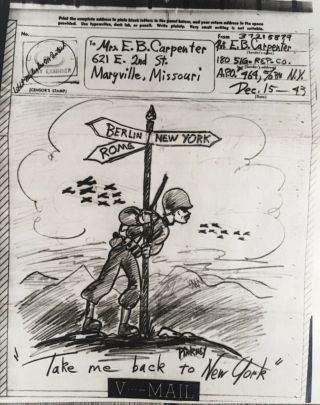 V - Mail Wwii 1944 Letter Cartoon Illustrated Homemade For Gi Wife World War 2