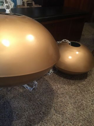Pair Atomic Space Age Mid Century Modern Pendant Lamps Swag Ufo Lights Vintage