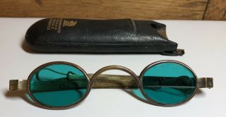 Antique Georgian? Brass Blue Tinted Spectacles Eyeglasses Worcester Ma Steampunk