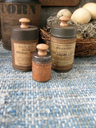 3 Tiny Antique Pantry Tins Shaker Seed Labels