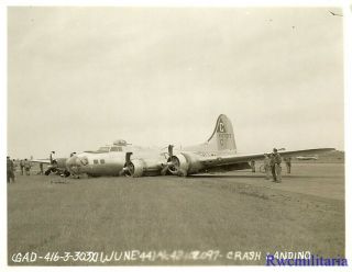 Org.  Photo: 303rd Bomb Group B - 17 Bomber (42 - 107097) Crashed On Airfield; 1944