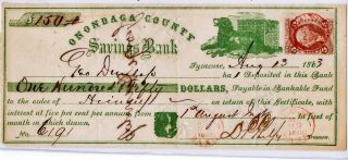 Civil War 1863 $150 Certificate Onondaga County Savings Bank Ny Phelps Signed
