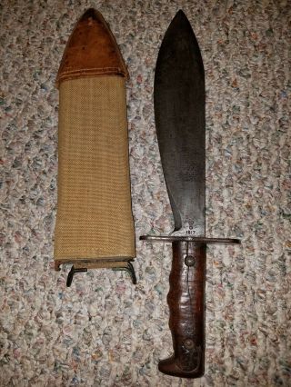 WWI WW1 U.  S.  DATED 1917 BOLO KNIFE WITH SCABBARD 1917/orig wood Army/Marine 11