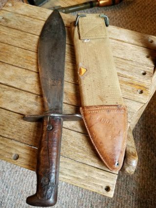 WWI WW1 U.  S.  DATED 1917 BOLO KNIFE WITH SCABBARD 1917/orig wood Army/Marine 5