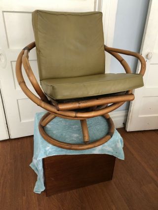 Rattan Chair Vintage W Pleather Cushions Lime And Orange