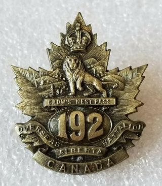 192nd Alberta Battalion - Cef Wwi - Crows Nest Pass - Canadian Cap Badge