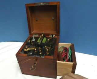 Medical [ Shocking Coil ] Cased { Glass Battery } C1900 { Brass } A1