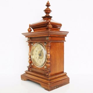 Antique German Junghans Mantel Clock Striking 1910s Top Castle Shaped
