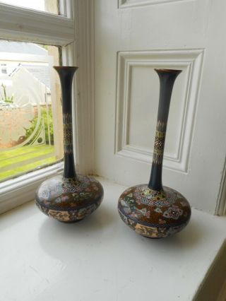 An Interesting Japanese Cloisonne Vases With Gold Flake Decoration