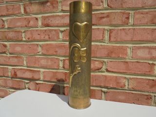 Antique World War I Wwi Trench Art Vase W Flowers Heart St Mihiel 1914 1918