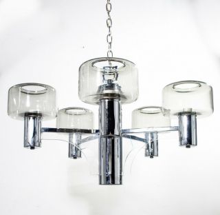 Mid Century Modern Chandelier Light Lamp Lightolier Sciolari Chrome Lucite Glass