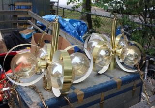 Vintage Atomic Space Age Hanging Lamp Chandelier Glass Globes Mcm Brass Hanging