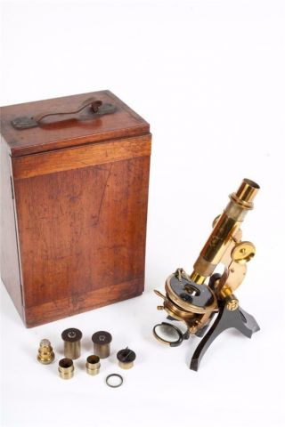 Vintage C1900 Brass Microscope With Case