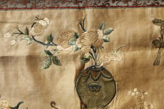 Antique Chinese 19th Century Silk & Gold Thread Embroidered Silk Panel Scholars 5