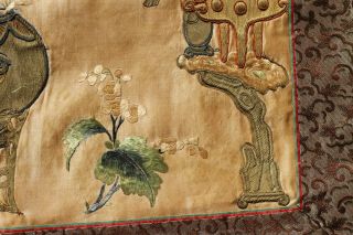Antique Chinese 19th Century Silk & Gold Thread Embroidered Silk Panel Scholars 7