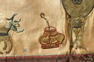 Antique Chinese 19th Century Silk & Gold Thread Embroidered Silk Panel Scholars 9