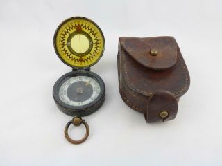 Antique Ww1 Era Short & Mason Magnapole Military Marching Compass & Case