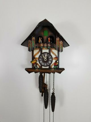 Vintage Black Forest Chalet Cuckoo Clock,  With Dancer On Balcony