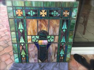 Antique Vtg Church/ Art Deco Stained Glass Window Architectural Salvage 31 "