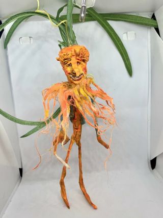 Primitive Handsculpted Papermache Vintage Look Creepy Carrot Guy 8 “