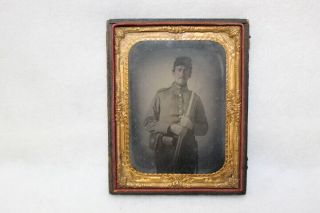 Antique Estate Ambro - Type Photo Of Confederate Soldier With Musket