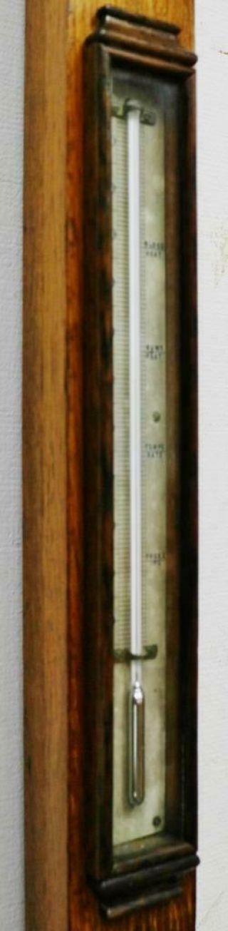 Antique Scottish Solid Oak Stick Wall Barometer & Thermometer,  J.  Buist Edinburgh 2