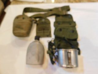 Us Army Field Gear Vietnam Korea 2 Web Belts Ammo,  Gernade Pouch Canteen Set