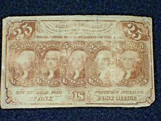 Twenty Five Cents Paper First Issue 1862 25c Us Fractional Postage Currency Good
