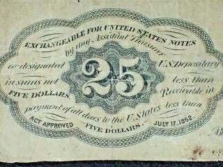 Twenty Five Cents Paper First Issue 1862 25c US Fractional Postage Currency Good 5