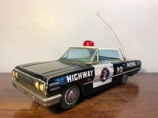 Vintage Tin Battery Operated Chevy Impala SS Highway Patrol Toy Japan 14” 5