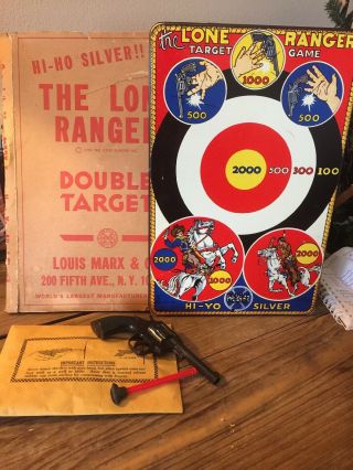 1939 Marx The Lone Ranger Double Target Game With Box Gun Dart