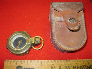 Ww1 Us Engineers Marching Compass W/ Leather Pouch