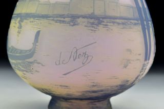 Signed Cristallerie de Pantin Devez French Cameo Art Glass Vase w/ Harbor Scene 5