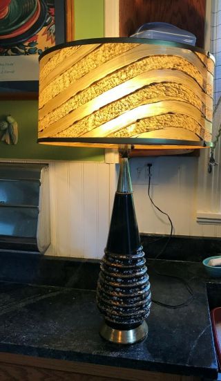 Iob Vintage Stanley Mid Century Modern 29 " Black & Gold Table Lamp W Mylar Shade