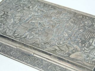 Great Antique Vintage Islamic Persian Solid Silver Box With Figures Design 326g