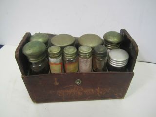Antique Doctor Medicine Case Glass Bottles Leather Covered Case Apothecary