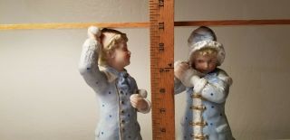 RARE Pair GEBRUDER HEUBACH GERMAN Bisque Figurines BOY & GIRL Snowball Fight 11
