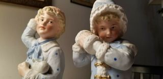RARE Pair GEBRUDER HEUBACH GERMAN Bisque Figurines BOY & GIRL Snowball Fight 5